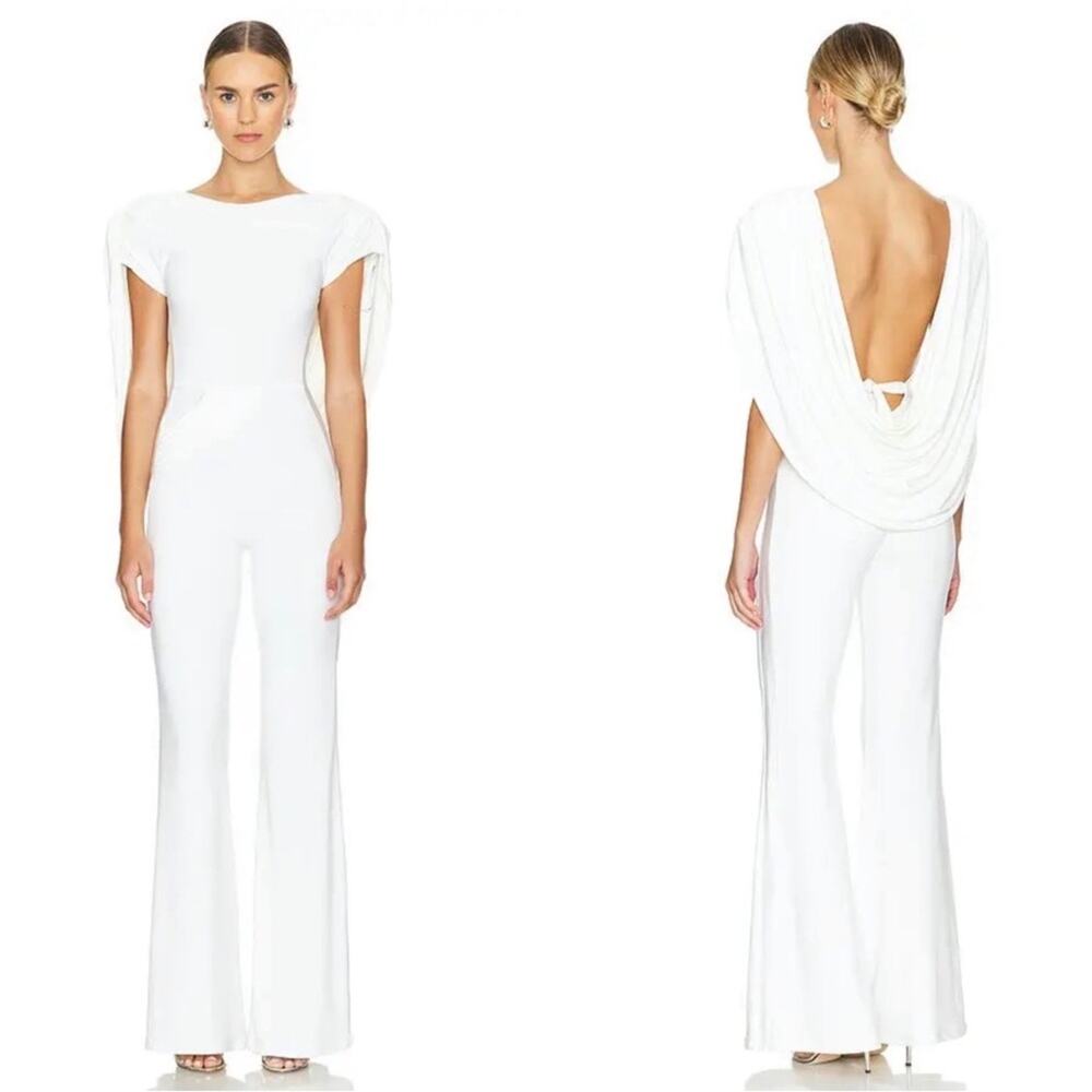 ZHIVAGO Takin It All Back Draped Flared White Jumpsuit Size 6